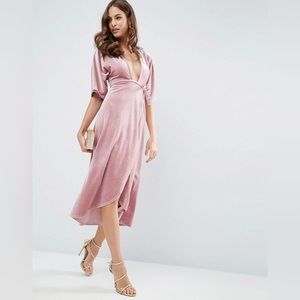 ASOS Wrap Front Pink Velvet Dress